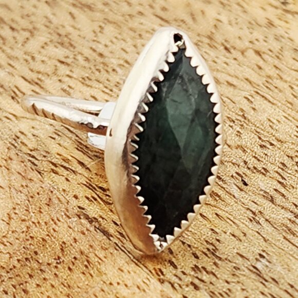 EMERALD HANDMADE RING rose-cut genuine gemstone in sterling silver size 6 - Picture 6 of 6